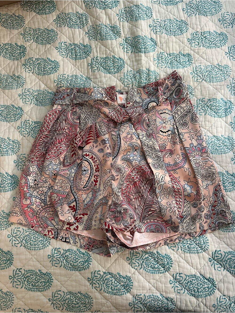 L'ATISTE Pink Paisley-Print Tie-Waist Skort
